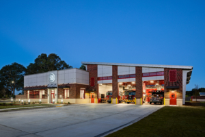 Gwinnett Fire Station #15 | Exterior Evening with Lighting | Cooper & Company General Contractors